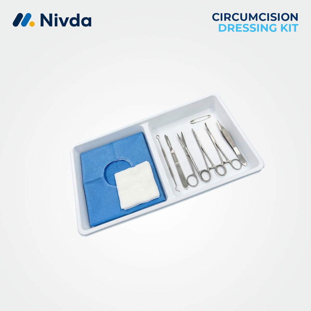 Circumcision Dressing Set - Medical Grade Stainless Steel, Standard Size, White And Blue | Pre-sterilized, Single-use, Disposable