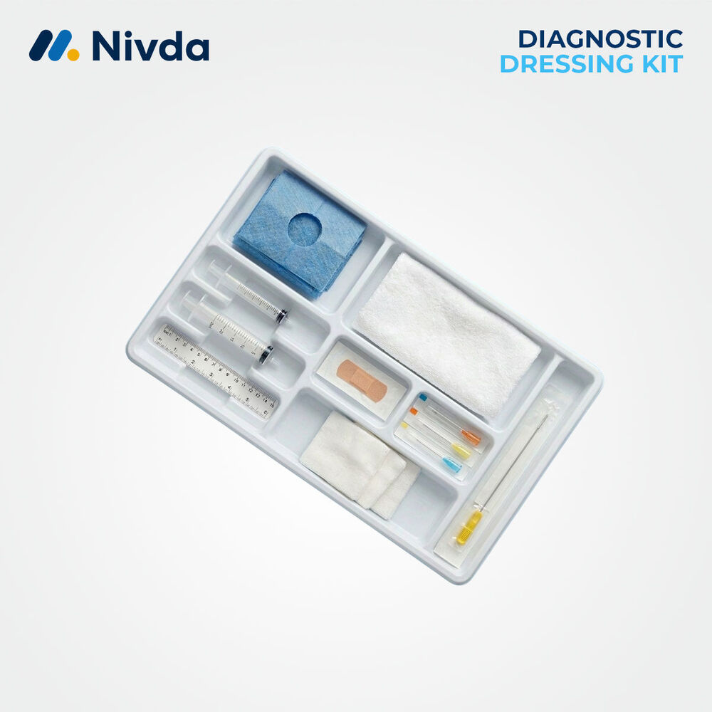 Disposable Diagnostic Set - Medical-grade Plastic & Cotton, 24x15x3 Cm Tray, White & Blue, Eo Sterilized, Single Use, Sterile