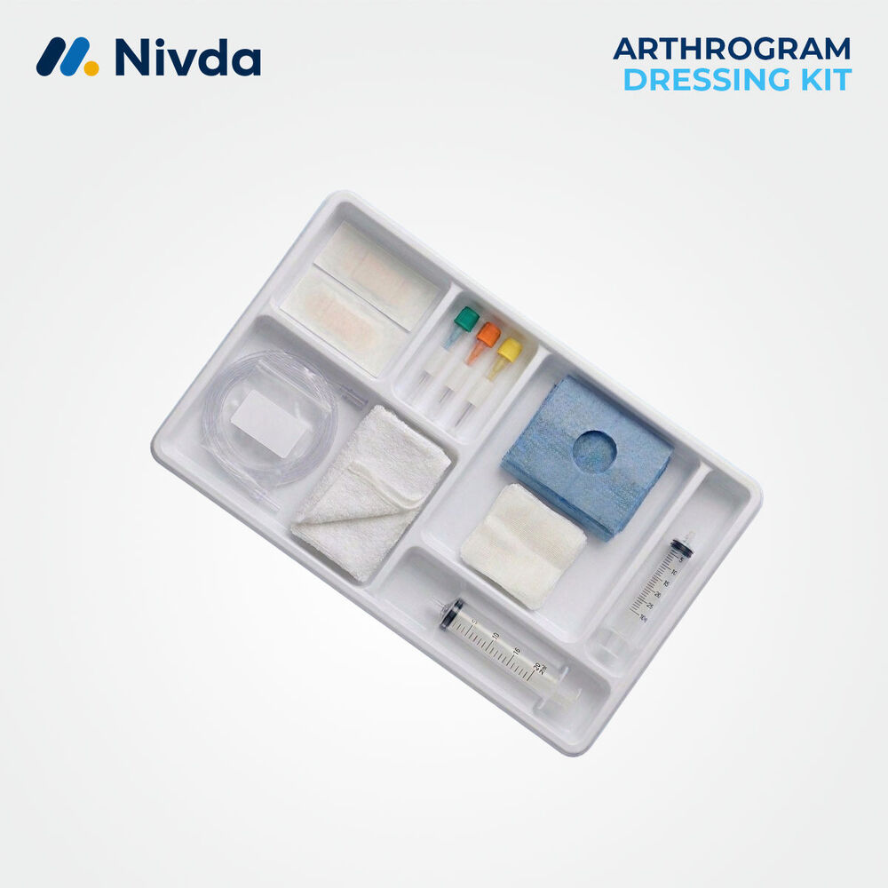Arthrogram Dressing Set - Medical Grade Plastic, Sterile Disposable Kit, White Tray With Multi-colored Components | Pre-assembled, Latex-free, Single-use, Portable