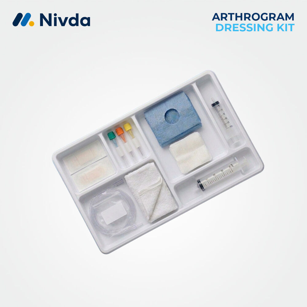 Arthrogram Dressing Set - Medical Grade Plastic, Sterile Disposable Kit, White Tray With Multi-colored Components | Pre-assembled, Latex-free, Single-use, Portable