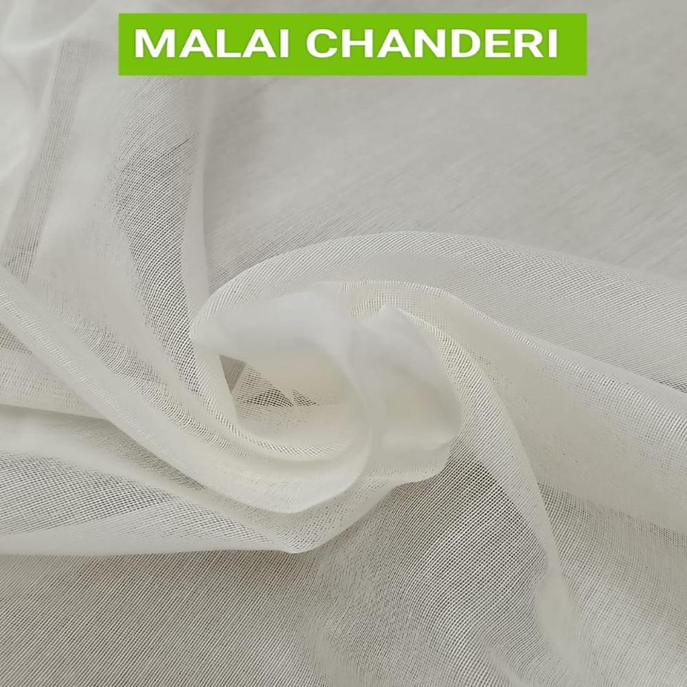Banarasi Malai Chanderi Fabric - Color: White