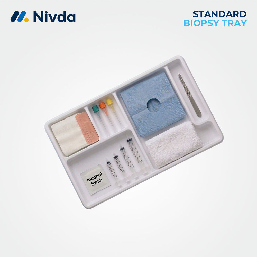 Biopsy Procedure Tray - Medical Grade Plastic, 30x18x3 Cm, White Tray With Multi-color Components | Sterile, Disposable, Ready-to-use, Eto Sterilized