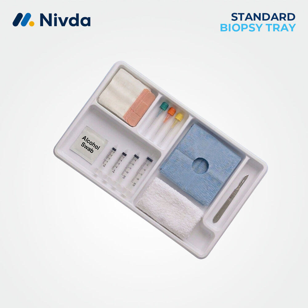 Biopsy Procedure Tray - Medical Grade Plastic, 30x18x3 Cm, White Tray With Multi-color Components | Sterile, Disposable, Ready-to-use, Eto Sterilized