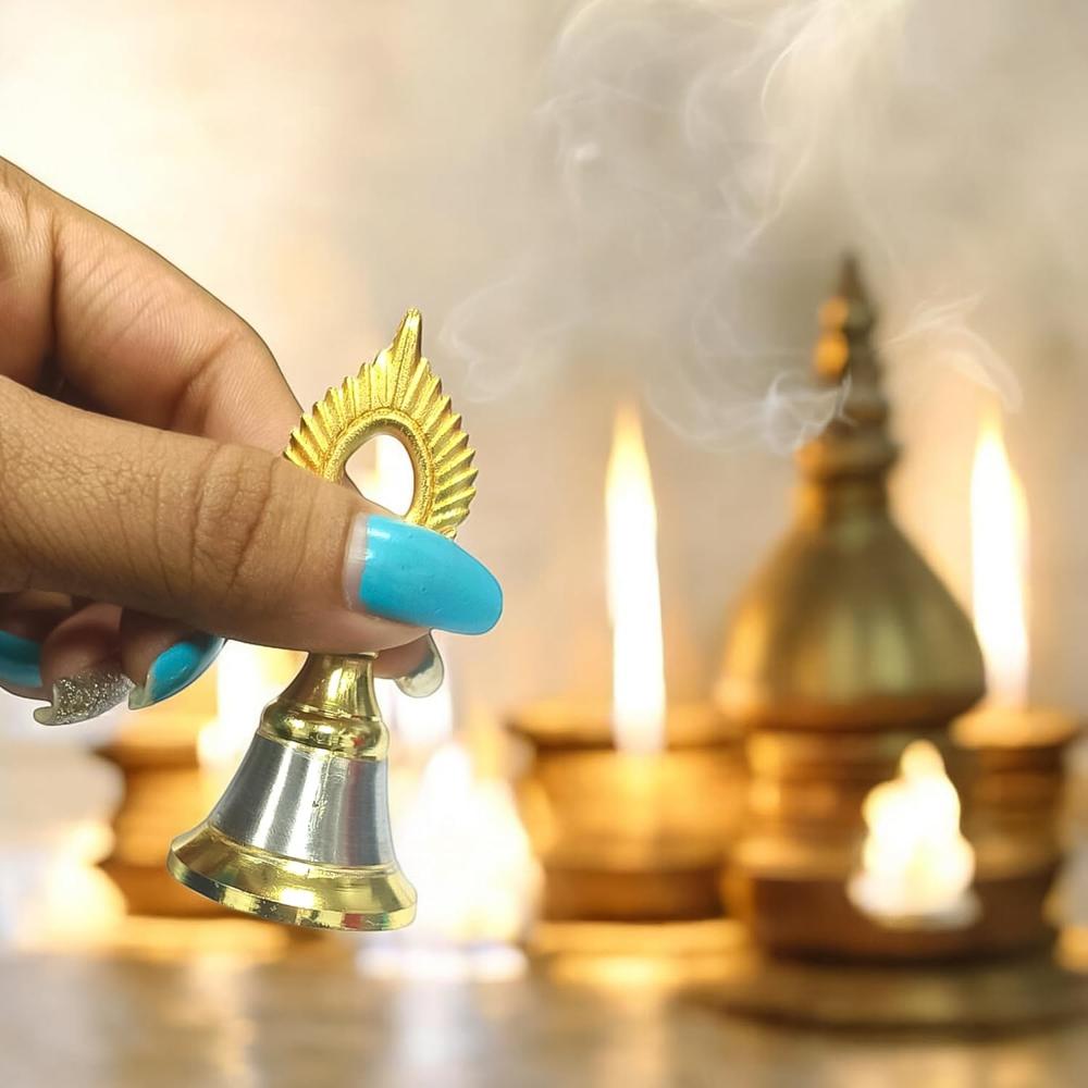 Brass and Steel Temple Ghanti (Pooja Bell) Decorative Spiritual Accessory