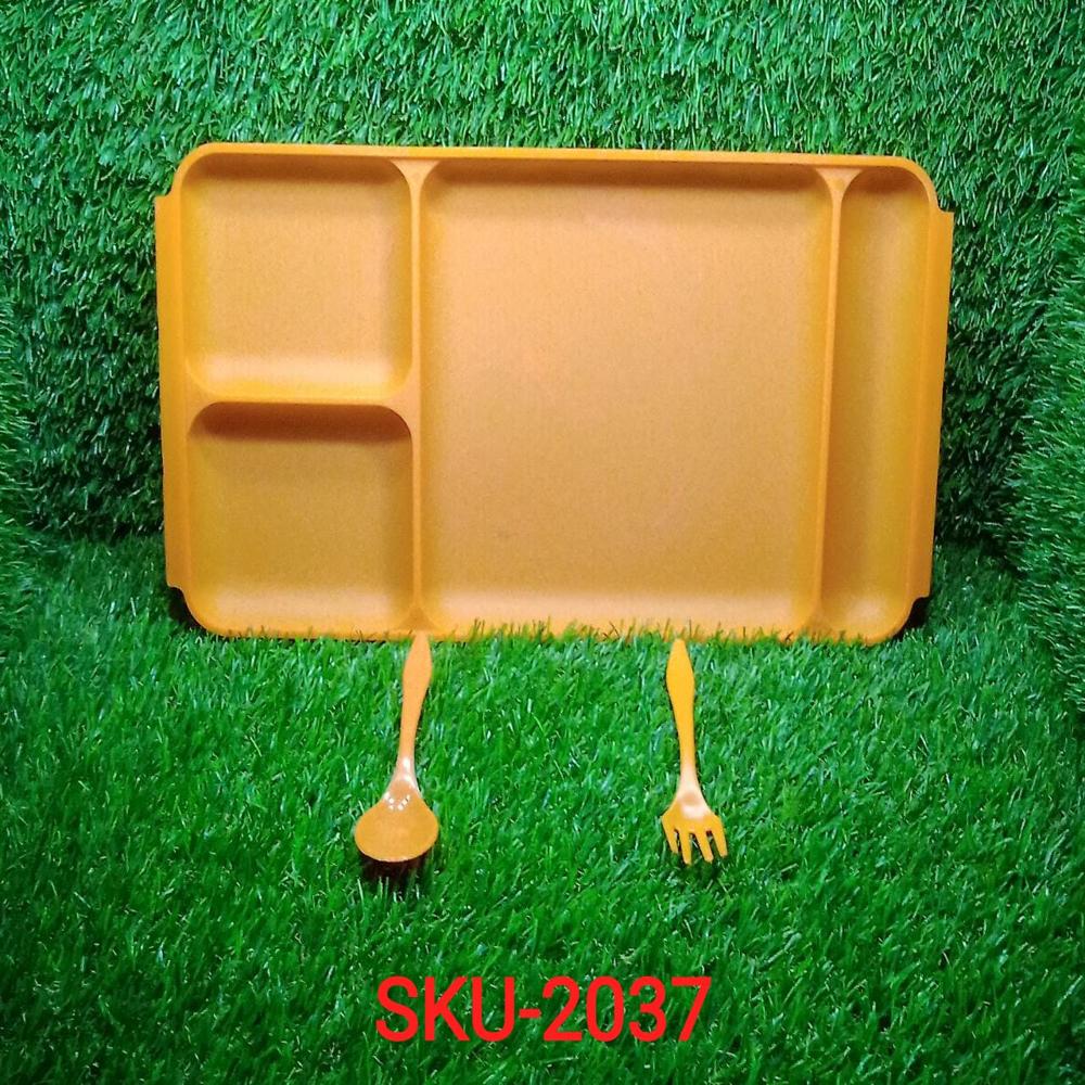 4-Compartment Plastic Dish Set with Spoon & Fork Versatile Dinner & Pav Bhaji Plate