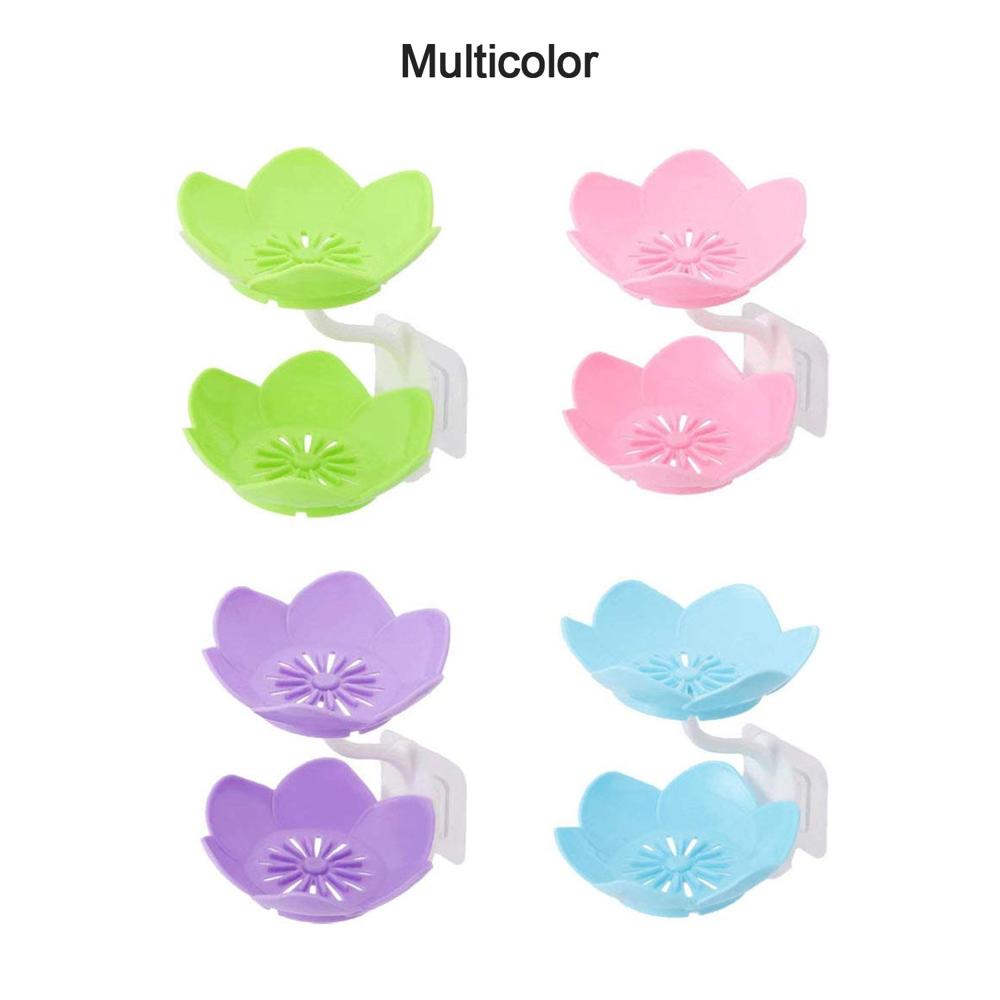 Double Layer Flower Self Draining Soap Dish Holder, Bathroom Shower Soap Holder