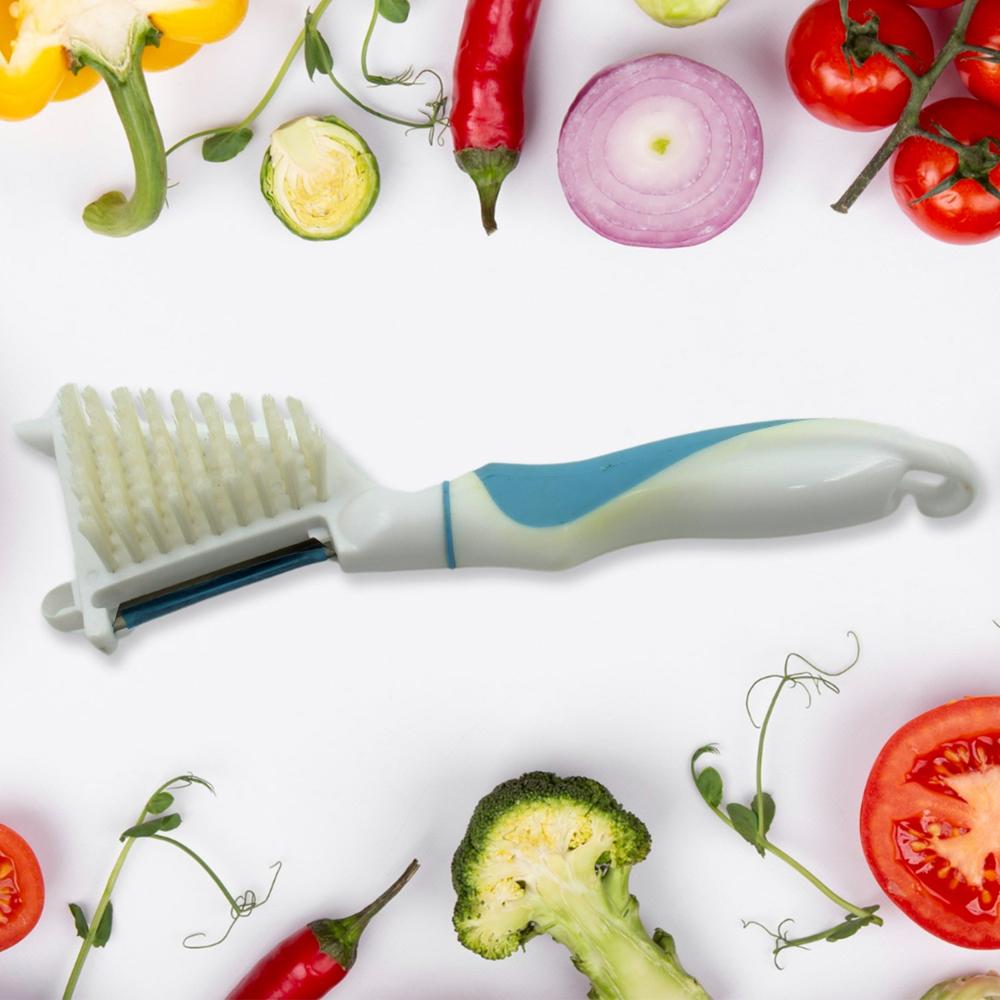 Multipurpose Peeler Brush Stainless Steel Peeler with Cleaning Brush (1 Pc)