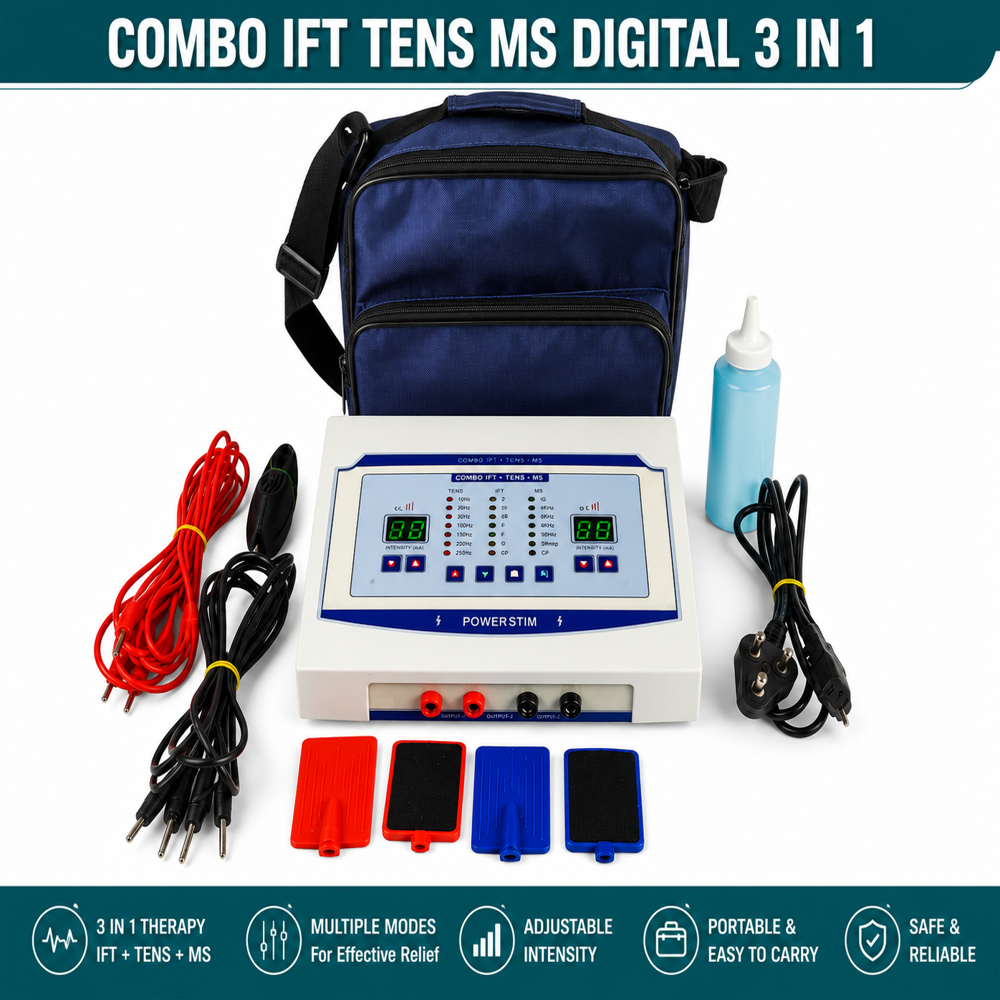 3 in 1 Combo IFT TENS MS Physiotherapy Machine | Digital Electrotherapy Pain Relief Equipment