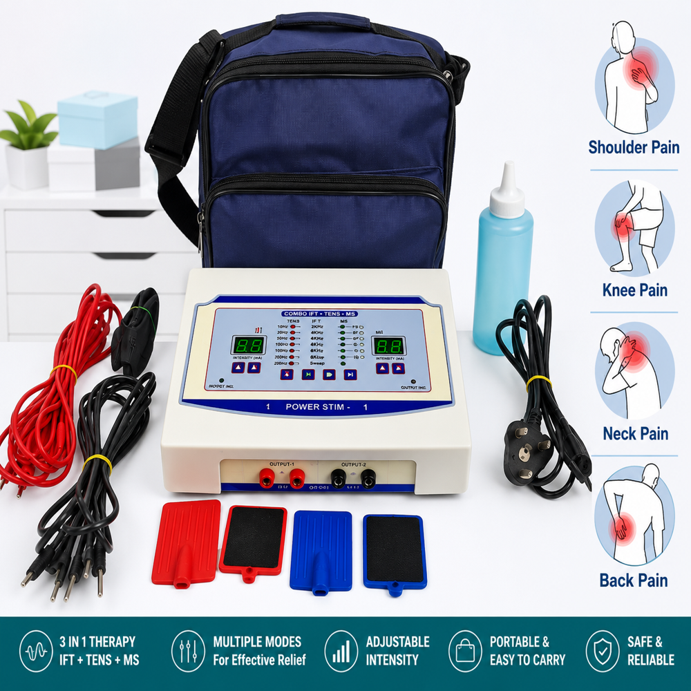 3 in 1 Combo IFT TENS MS Physiotherapy Machine | Digital Electrotherapy Pain Relief Equipment