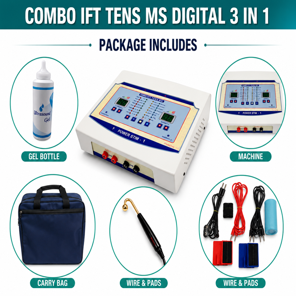 3 in 1 Combo IFT TENS MS Physiotherapy Machine | Digital Electrotherapy Pain Relief Equipment