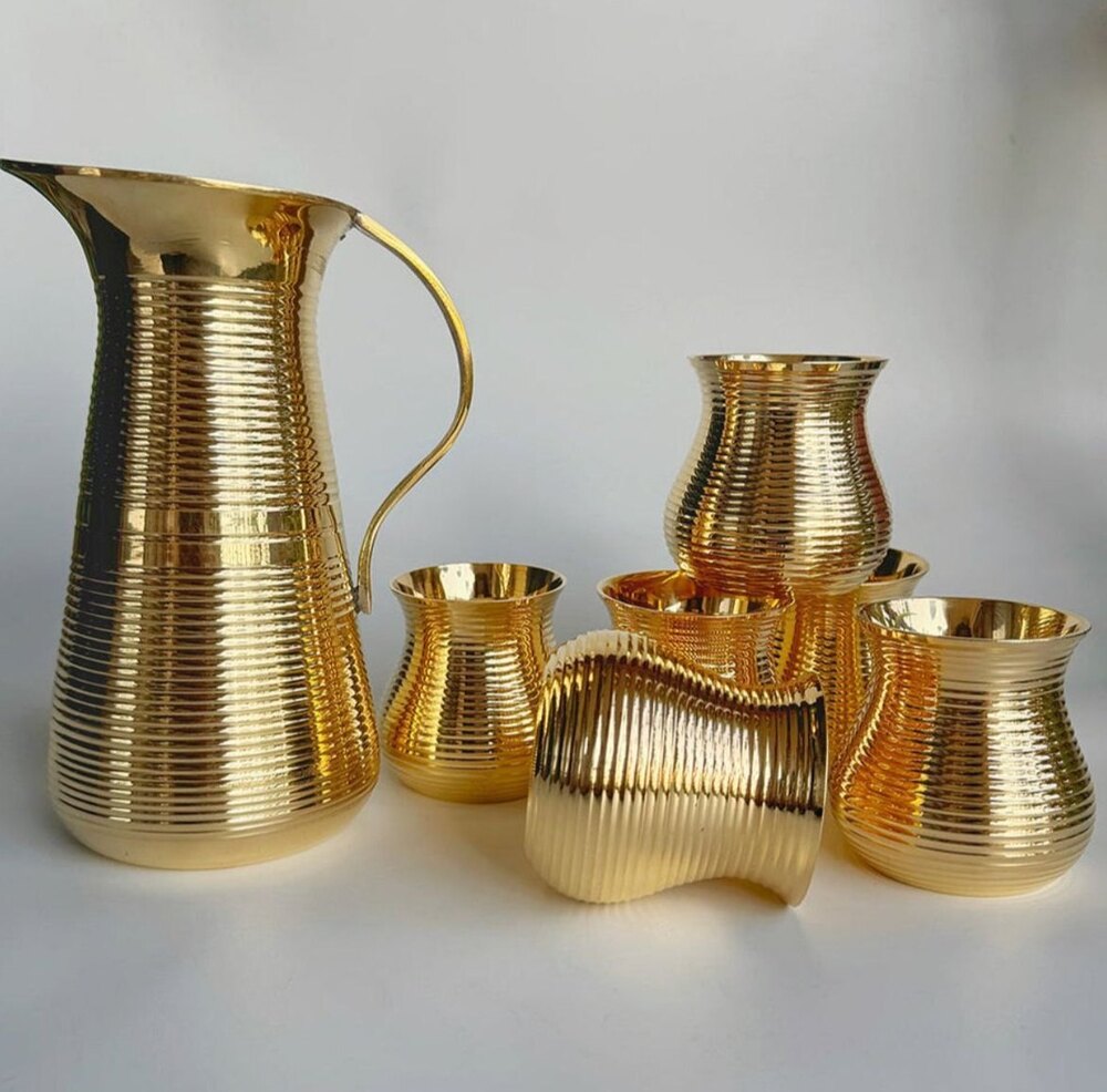 Brass Jug Glass Set - Color: Metalic