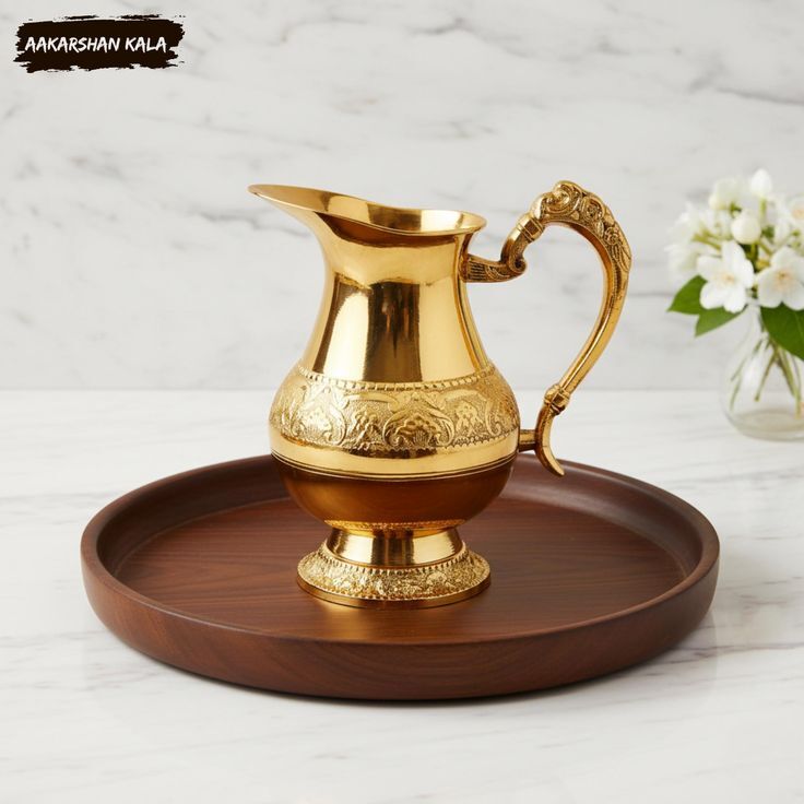 Brass Jug Glass Set - Color: Metalic
