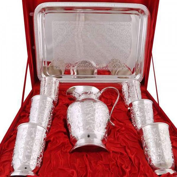 Brass Jug Glases Gift Set - Color: Golden