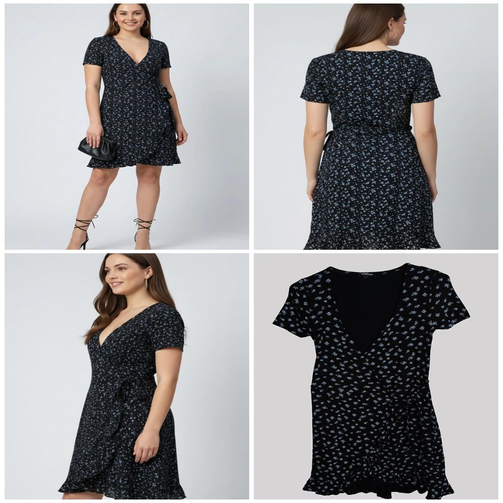 W13666 | JENNYFER Ladies Floral Print Mini Wrap Dress