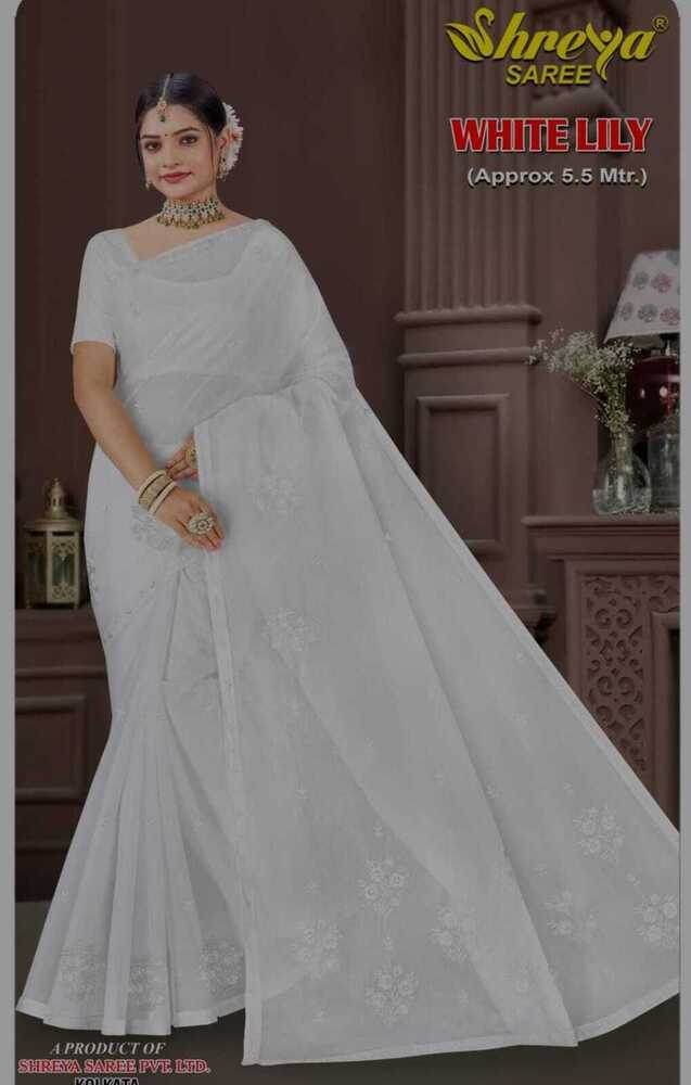 White Lily Cotton Saree