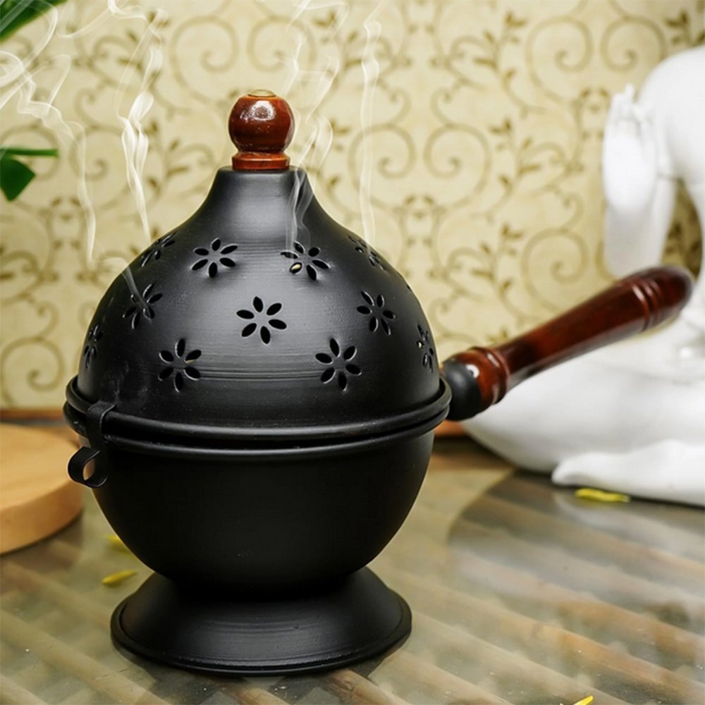 Incense Iron Burner - Color: Matte Black With Brown Handle Accents