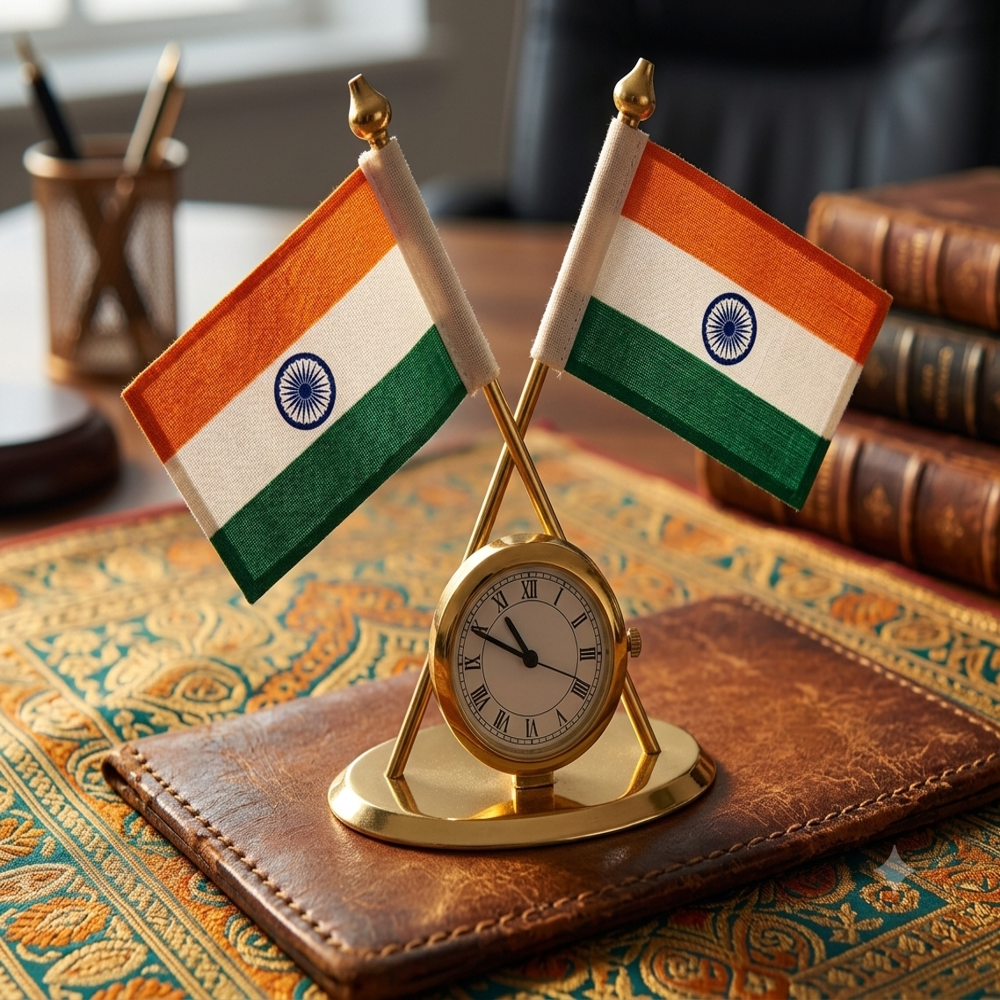 Cross Tabletop Flag With Clock - Color: Multicolour