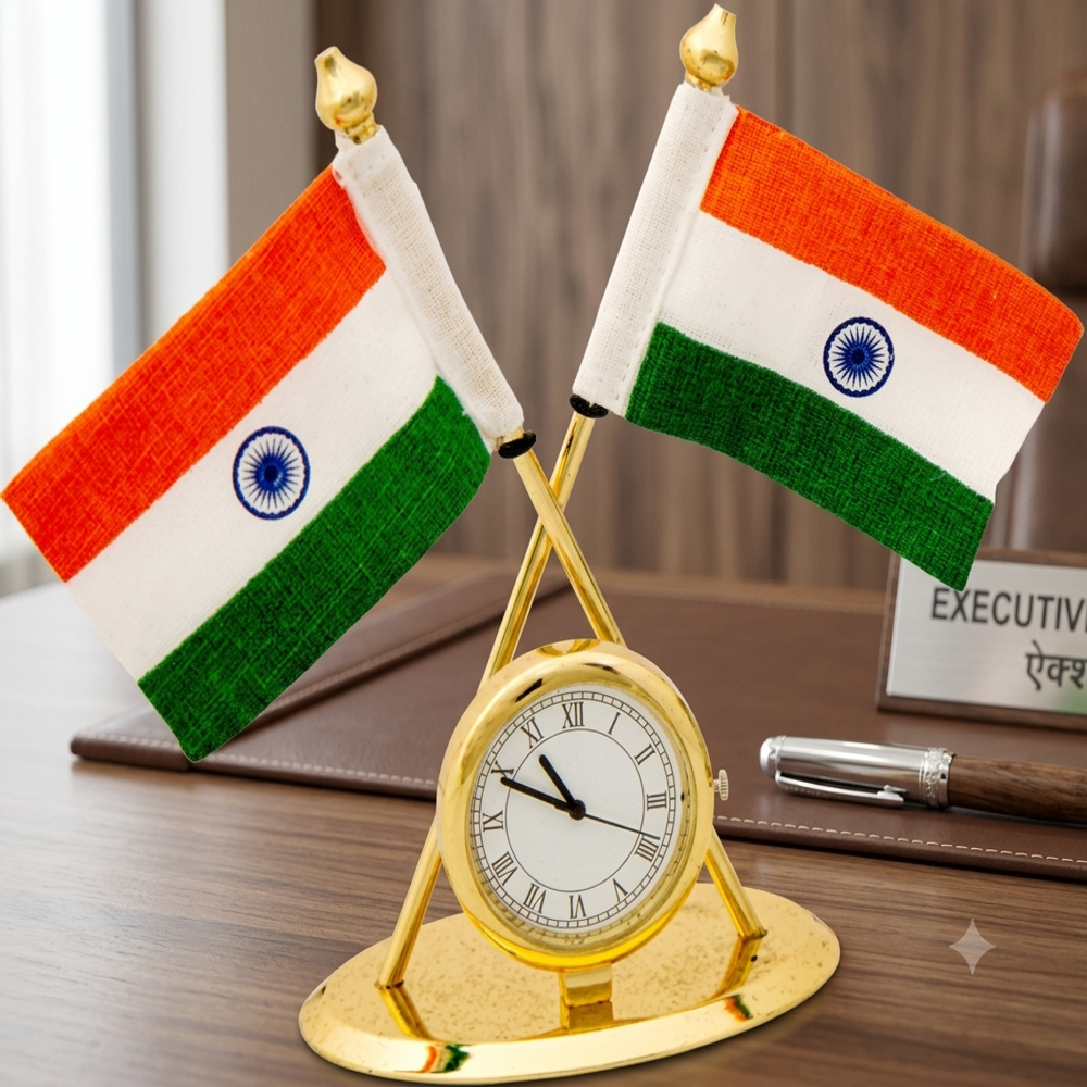 Cross Tabletop Flag With Clock - Color: Multicolour