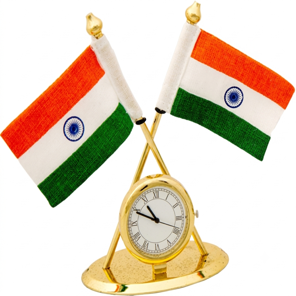 Cross Tabletop Flag With Clock - Color: Multicolour