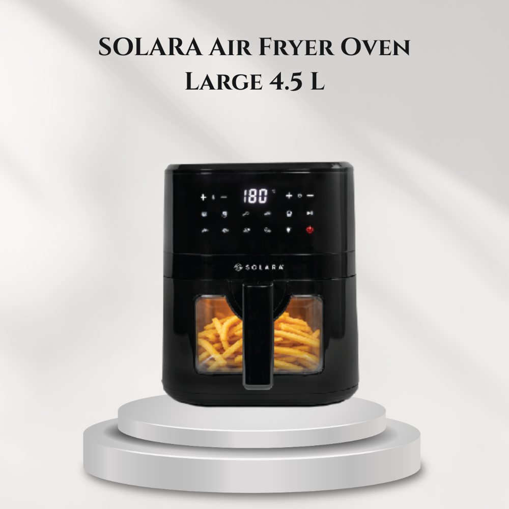 Solara Air Fryer Oven Large 4.5L - Plastic and Metal, 4.5 Liters, Black | Digital Touch Panel, Automatic Shut-Off, Non-Stick Basket, Viewing Window