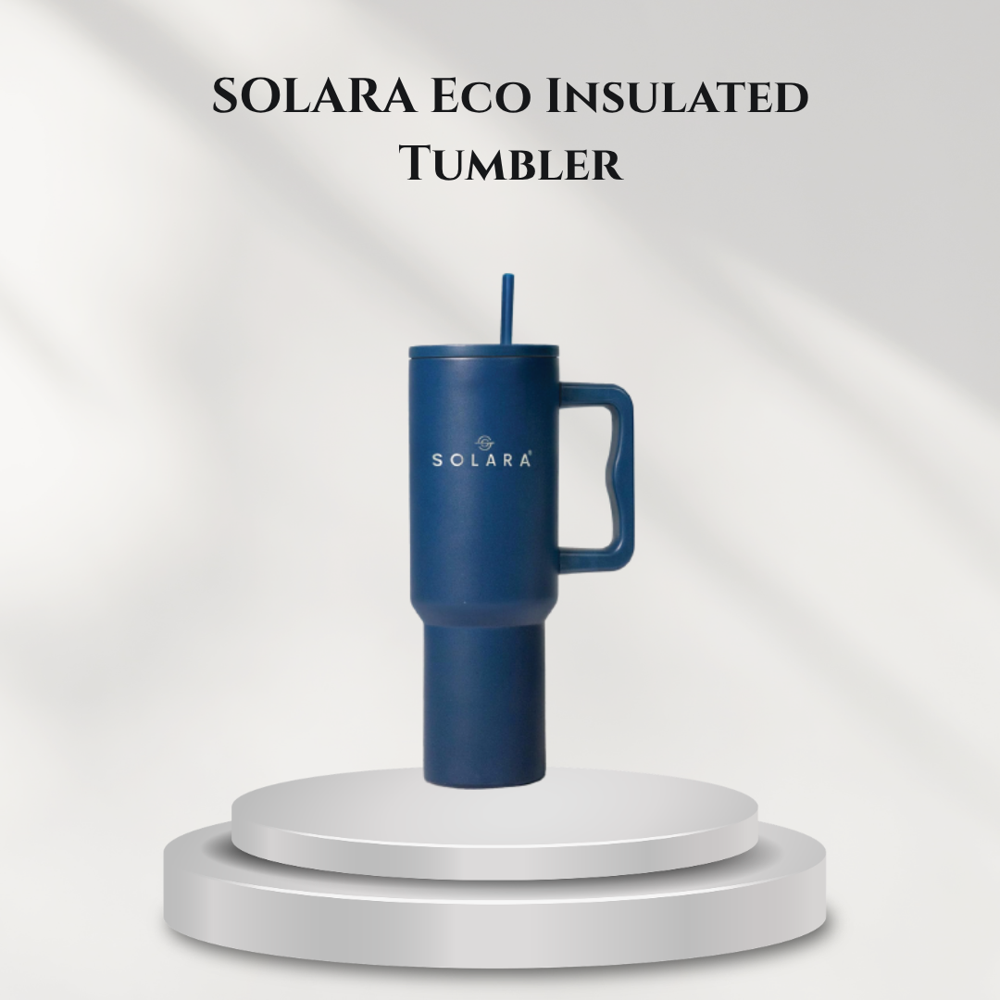 Solara Insulated Tumbler - Plastic & Stainless Steel, 24oz, Blue Matte | Double-Wall Insulation, Ergonomic Handle, Leak-Resistant Lid