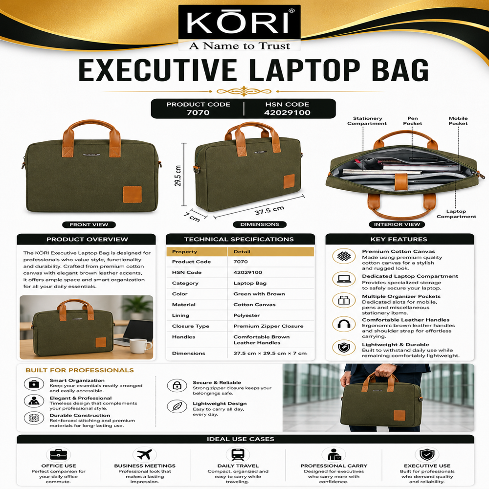 KORI Slim Edge Executive Laptop Bag(7070)