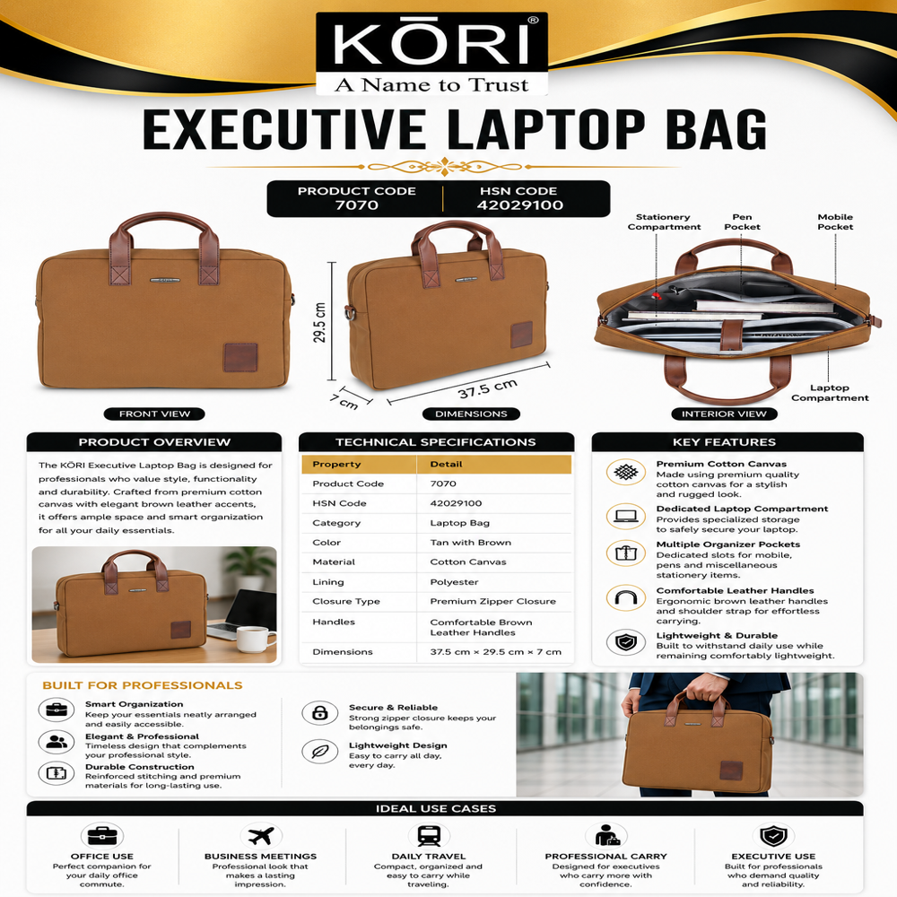 KORI Slim Edge Executive Laptop Bag(7070)
