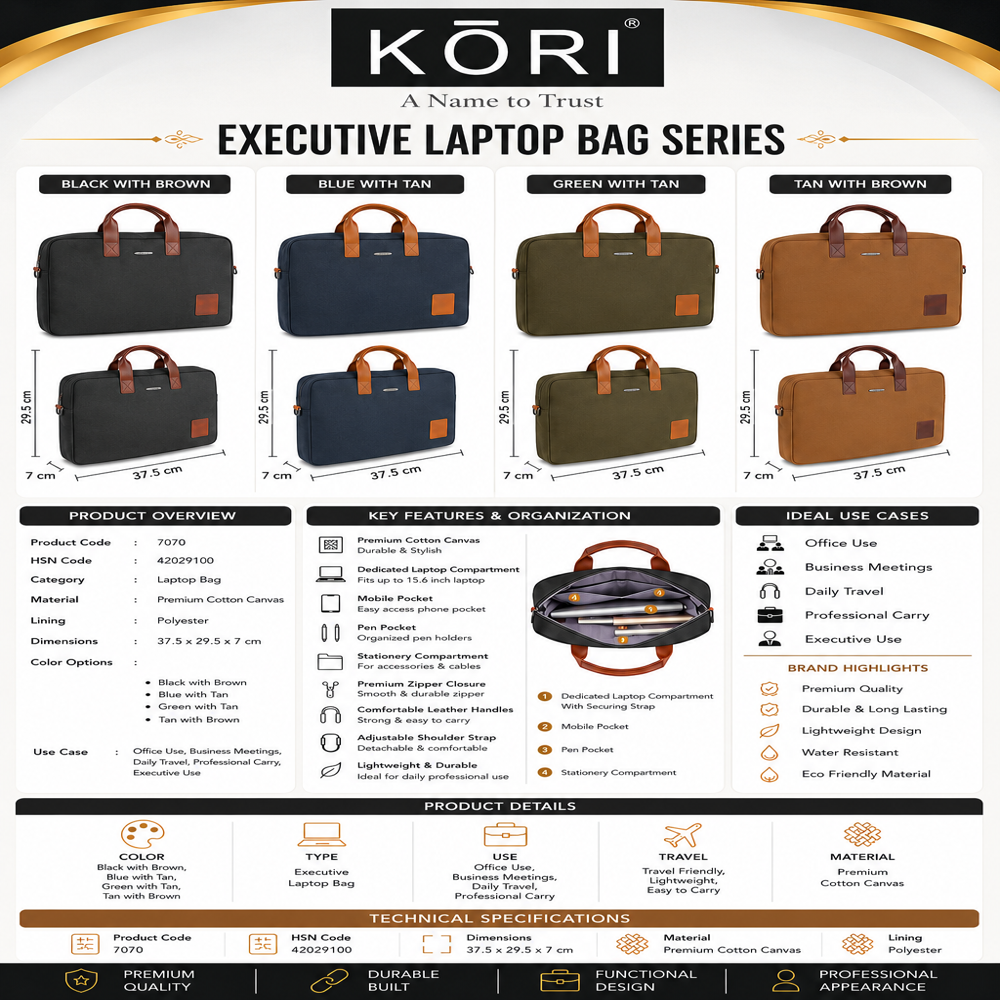 KORI Slim Edge Executive Laptop Bag(7070)