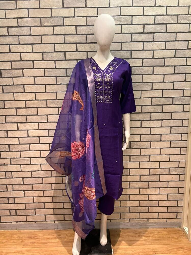 Luxury Roman Silk Handcrafted Kurta Set with Premium Silk Dupatta