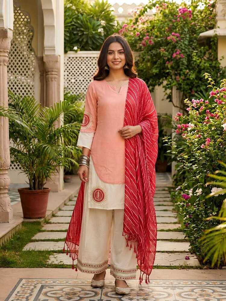 Heritage Mul Chanderi Straight Kurta Set with Designer Striped Dupatta