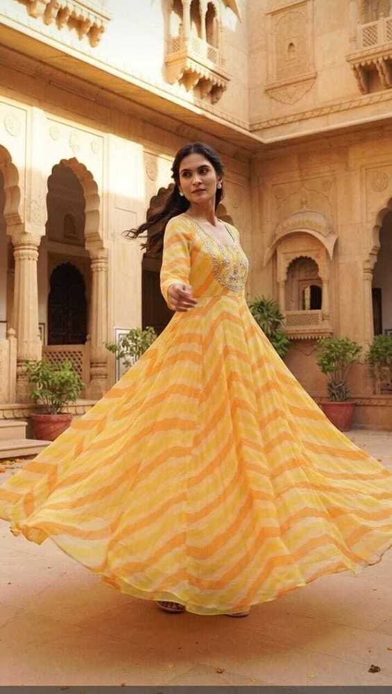 Handcrafted Georgette Festive Gown with Premium Cotton Inner Lining