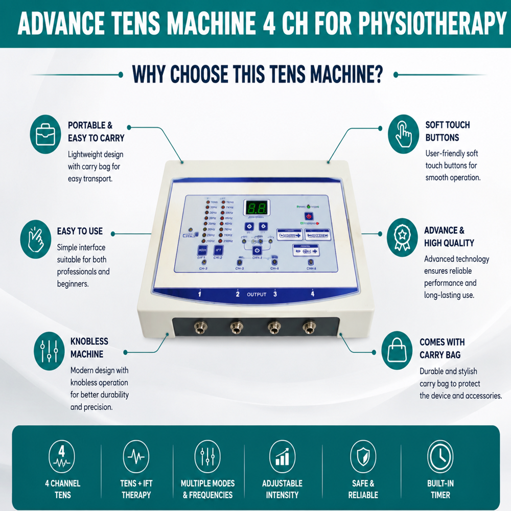 Advance 4 Channel TENS Physiotherapy Machine | Digital Pain Relief Electrotherapy Equipment