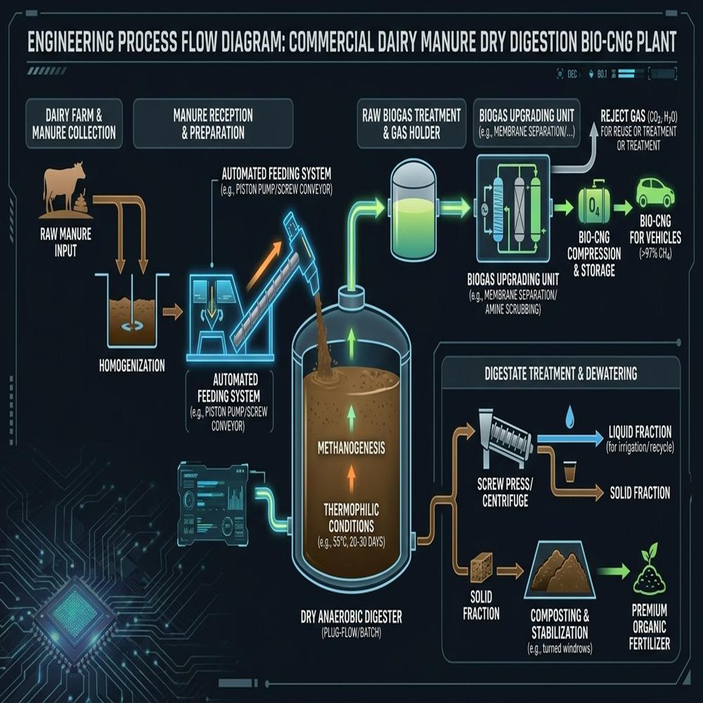 Commercial Organic Fertilizer Production Dairy Manure Dry Digestion Automated Feeding Bio-CNG Plant