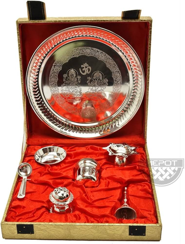 Stainless Steel Pooja Thali Set - Color: Metalic