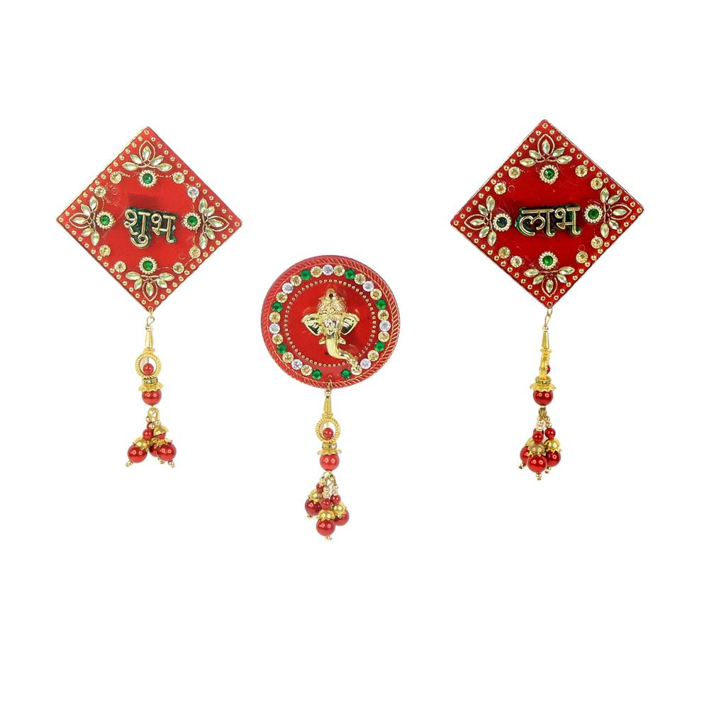 Decorative Wall Hanging Set with Shubh Labh and Ganesh Design (3 Pc)