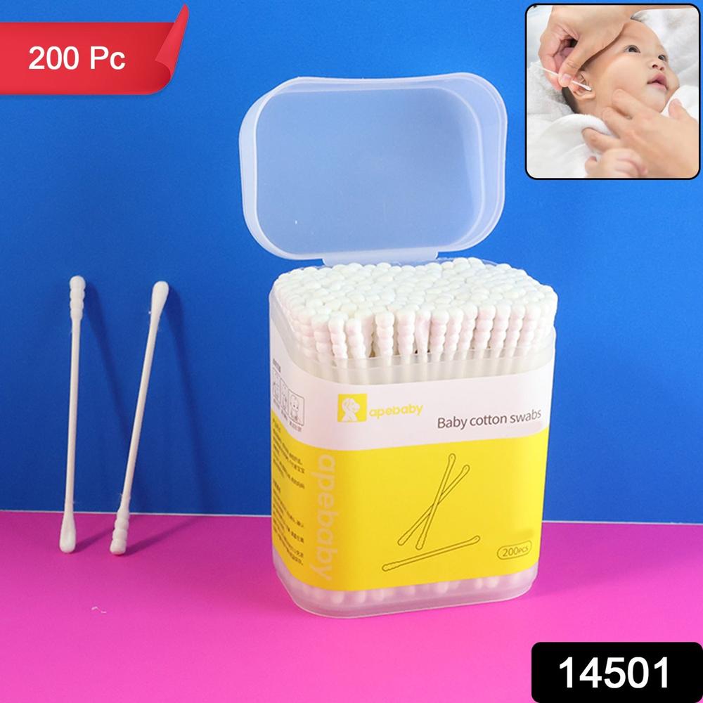 Premium Ultra-soft Baby Cotton Swabs (200 Pc) - Color: Plastic