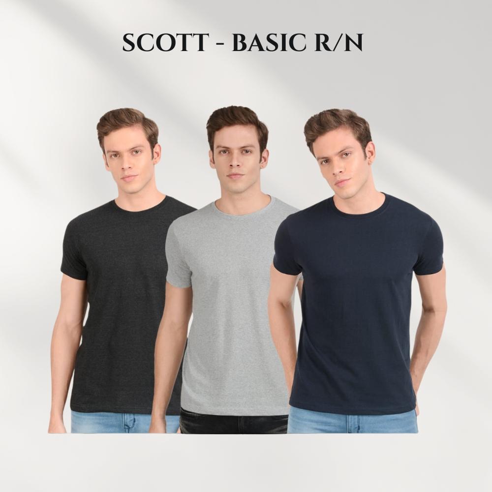 Scott Basic Round Neck T-shirts - Cotton, S-xxl, Black Grey Navy | Breathable Soft Fabric, Regular Fit, Half Sleeve
