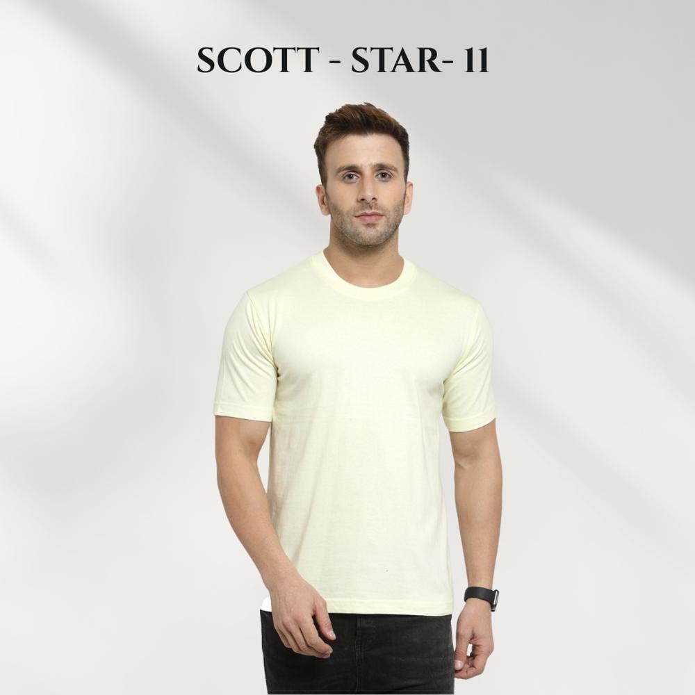 Scott Star 11 T-Shirts - Cotton, Regular Fit, Off-White, Medium Weight | Eco-Friendly Dye, Crew Neck, Pullover, Casual Wear