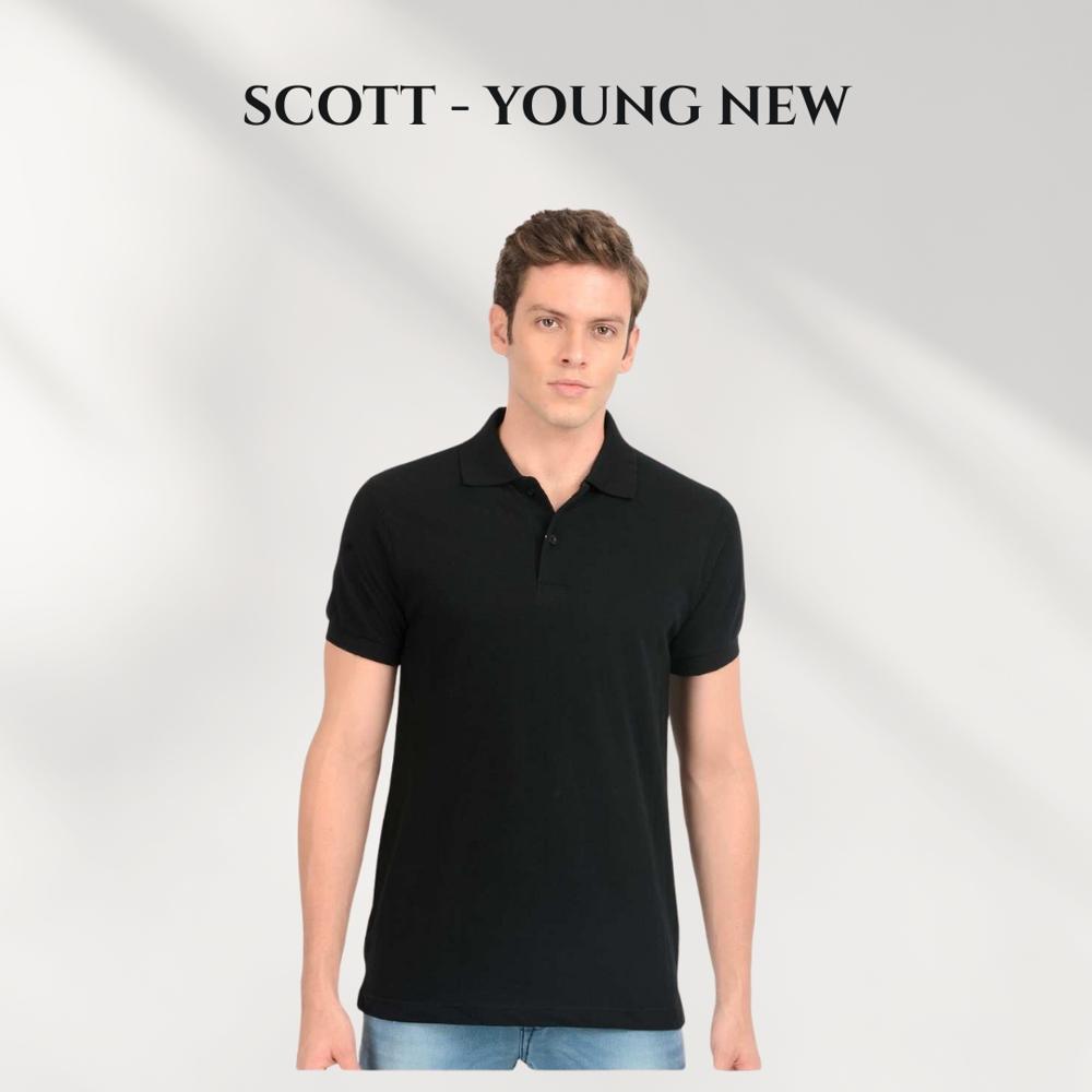 Scott Young New T-shirts - Cotton Blend, Black, Collared Neck | Button Front, Lightweight, Regular Fit, Short Sleeve