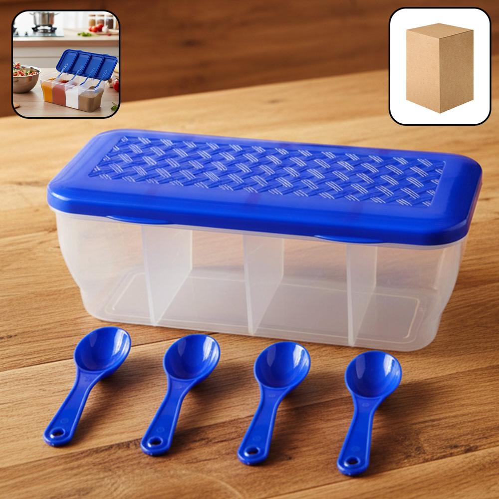 Kitchen Airtight 4-Section Storage Container / Pickle Jar 4 Spoons (1 Pc / Mix Color) - Application: As Per Product Requirement
