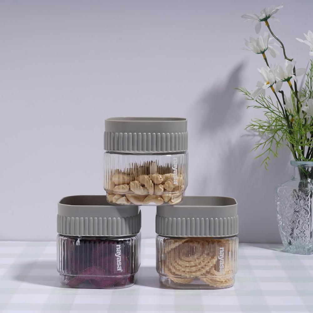 Container 500 ML BPA Free Food Grade Airtight Kitchen Storage Stackable Containers- Set Of 3 | Grey