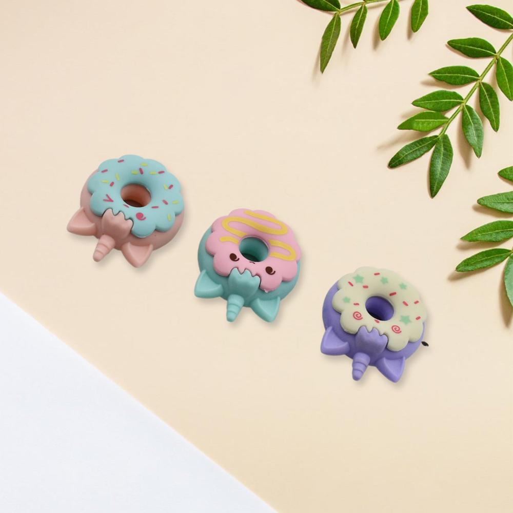 Tree Small Sized Cartoon Themed Non-toxic Donut Erasers, School Stationery (3pc Set)