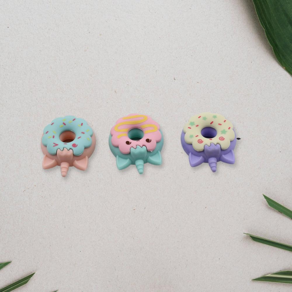 Tree Small Sized Cartoon Themed Non-Toxic Donut Erasers, School Stationery (3pc Set)