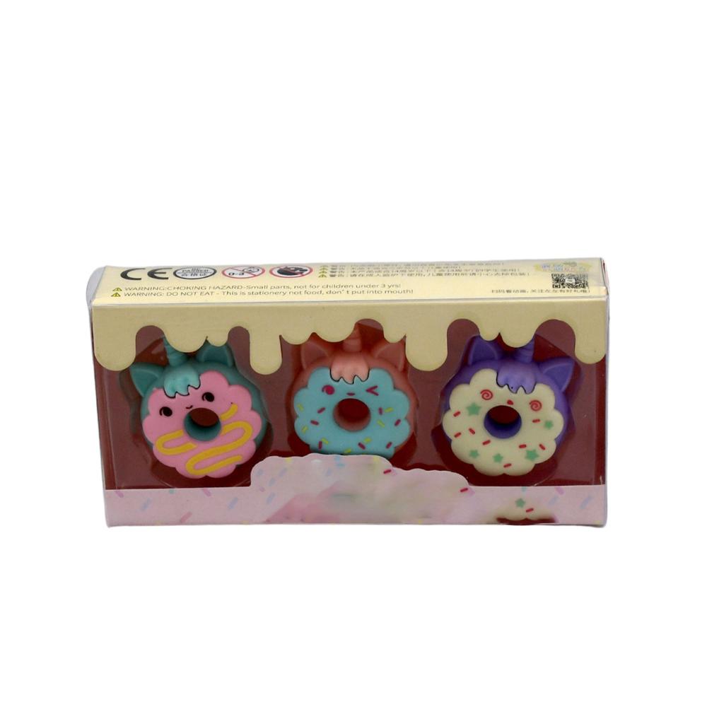 Tree Small Sized Cartoon Themed Non-Toxic Donut Erasers, School Stationery (3pc Set)