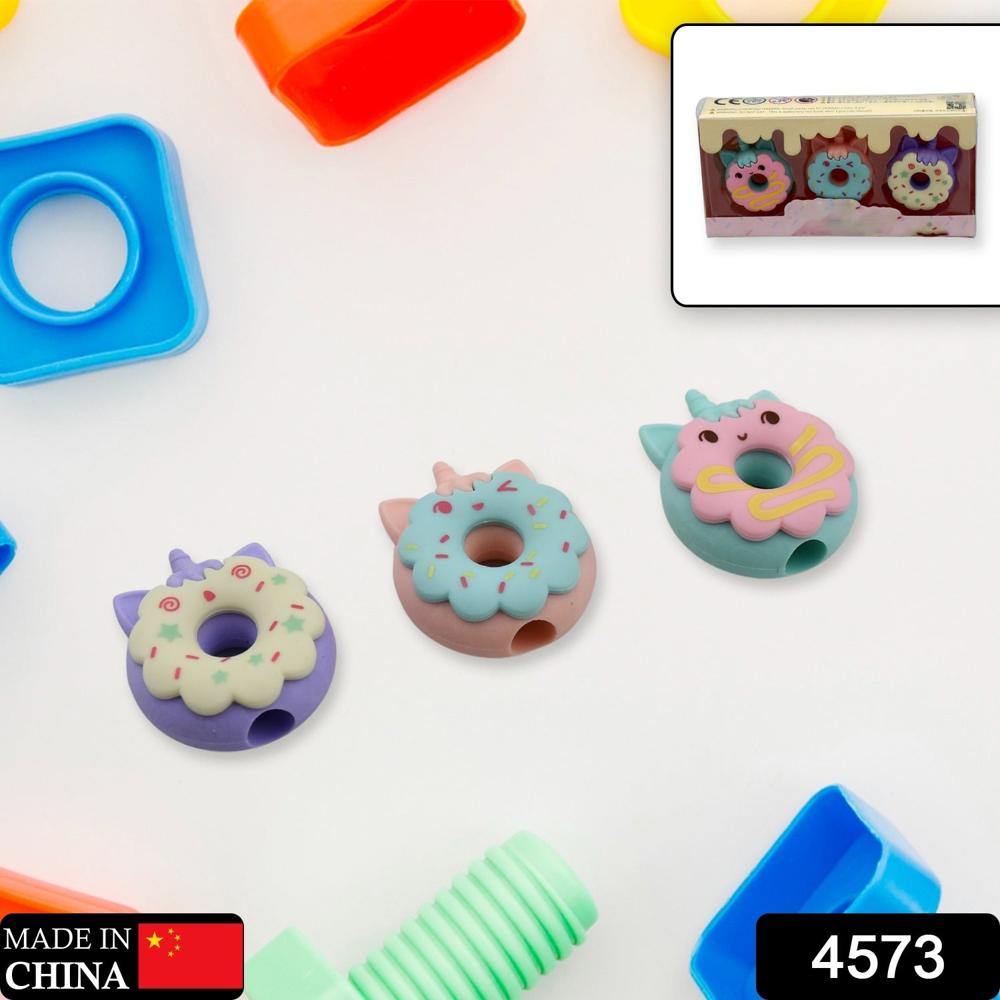 Tree Small Sized Cartoon Themed Non-Toxic Donut Erasers, School Stationery (3pc Set)