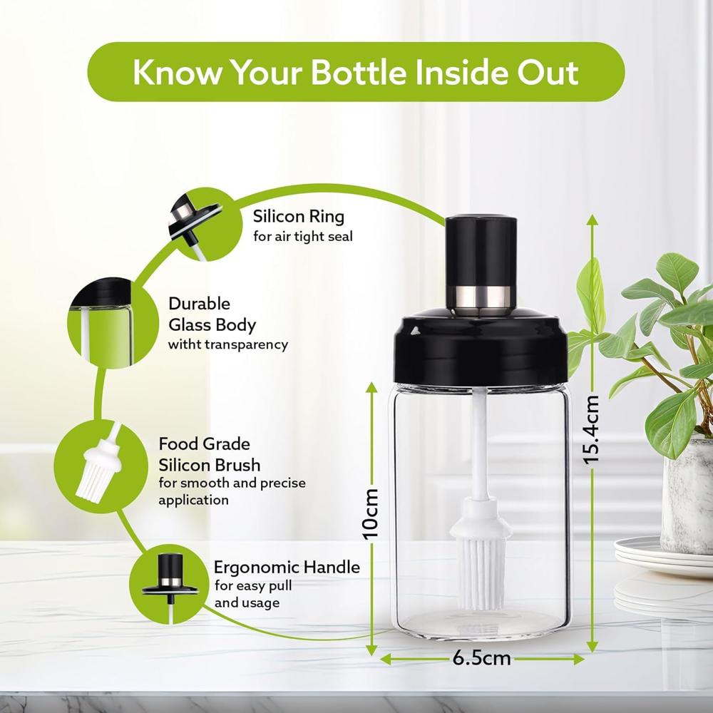Clear Glass Oil Dispenser Bottle Integrated Silicone Basting Brush (250ml Approx)