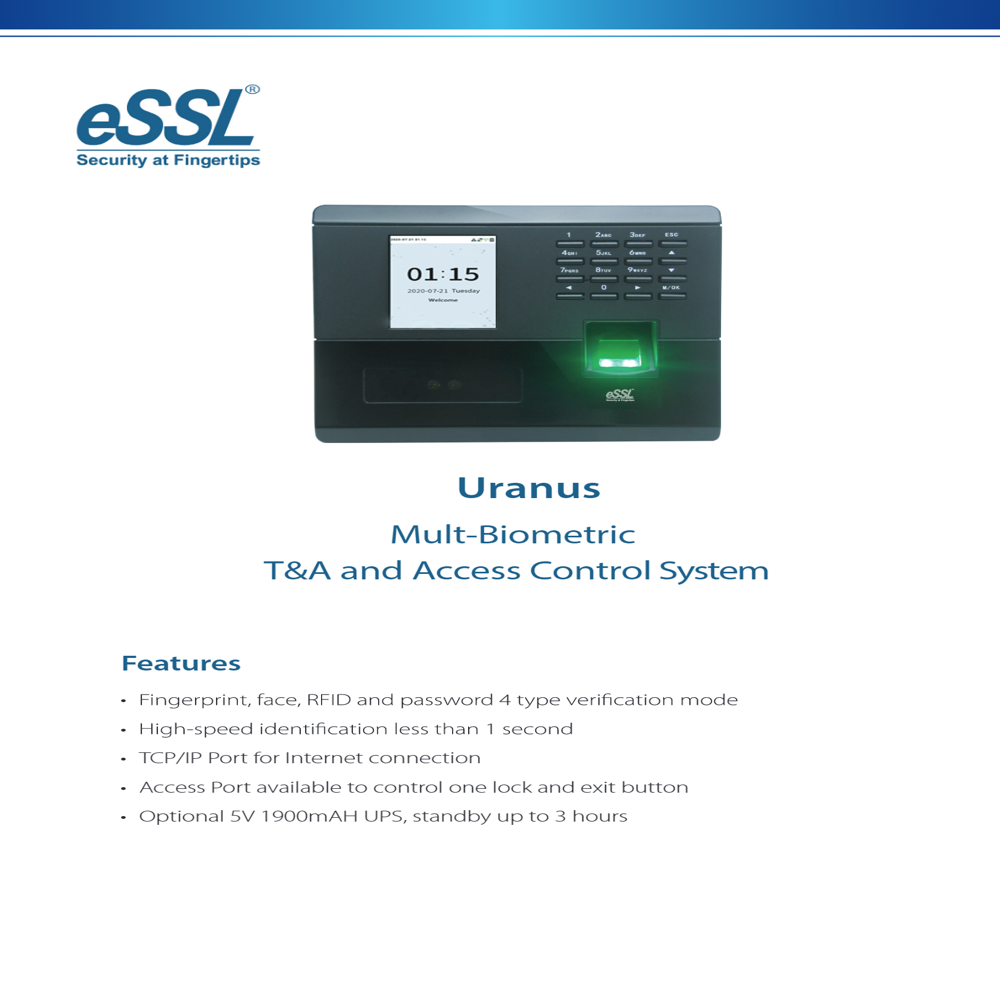 Essl Uranus Biometric - Identification Time: High-speed Identification Less Than 1 Second Seconds