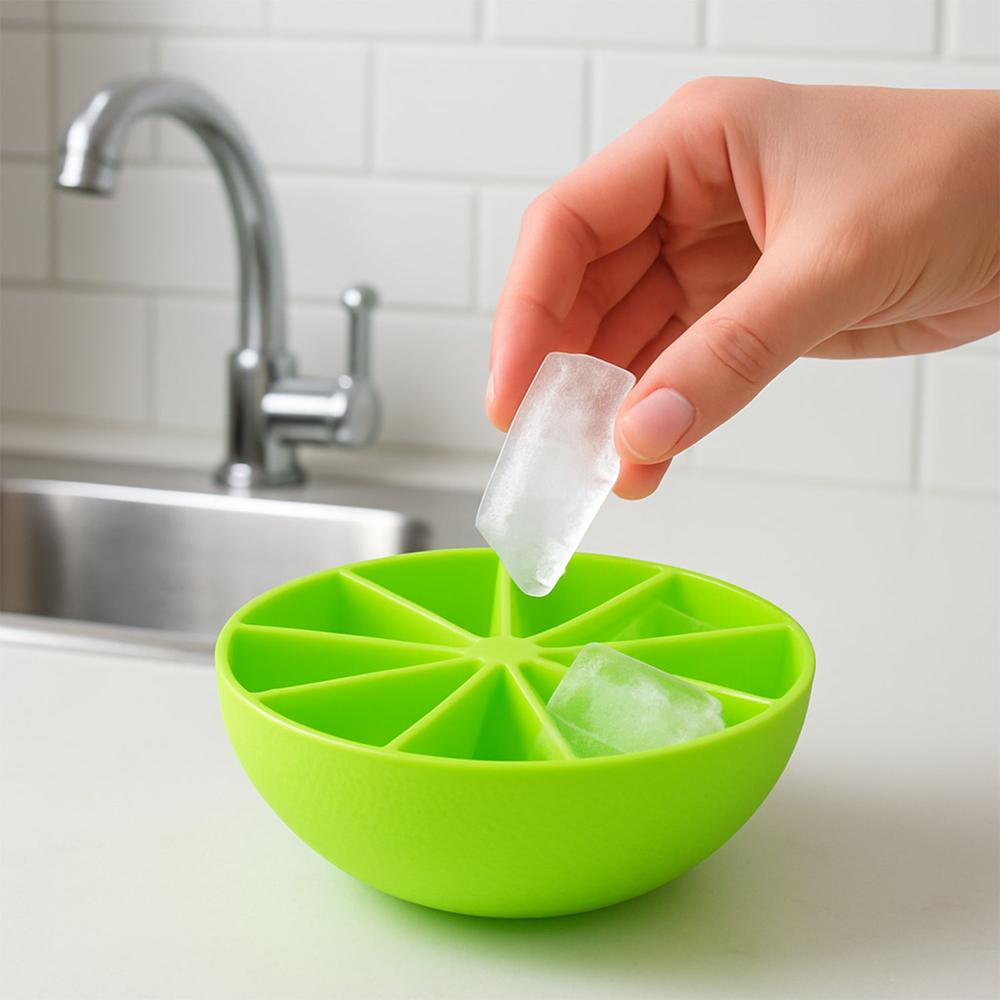 Lemon Shape Flexible Silicone Ice Cube Tray 8-Slot Round Ice Mold (1 Pc)
