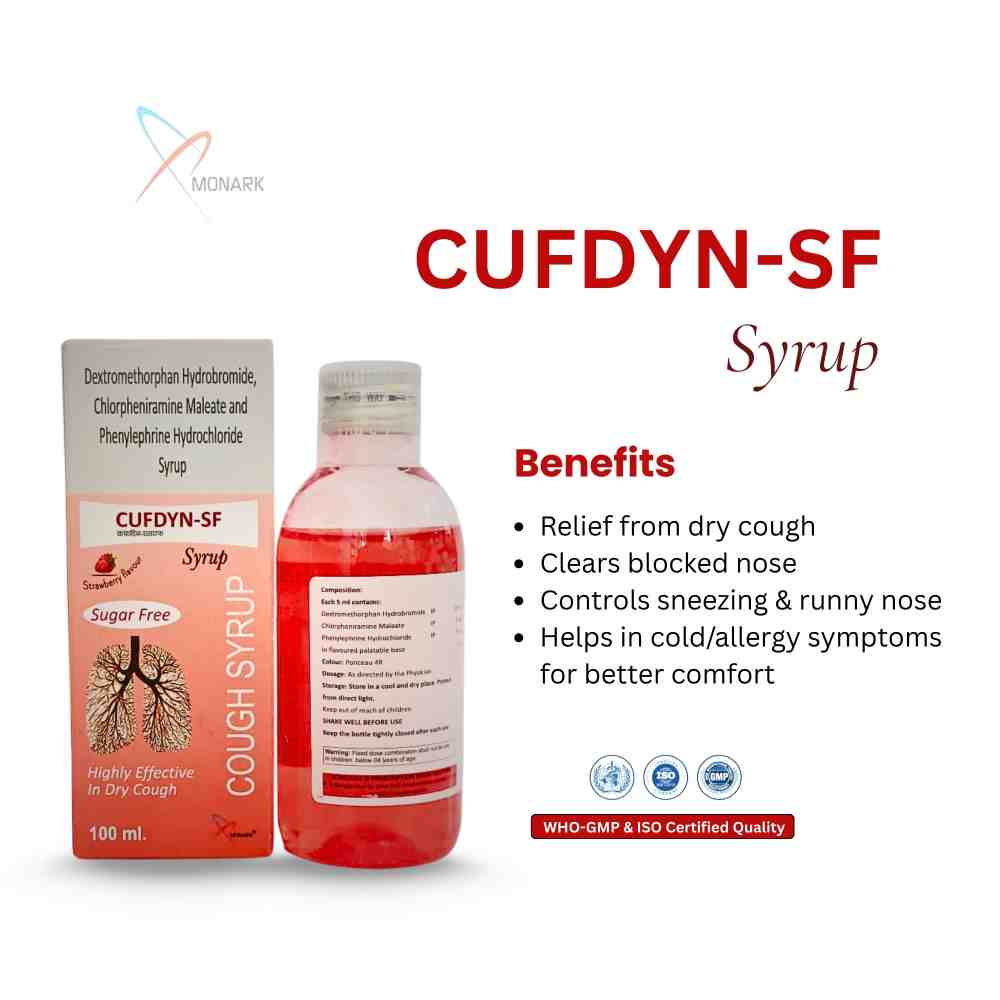 Dextromethorphen HBr.10mg +Phenylepherine Hcl 5mg +  Chlorpheniremine 2mg Syrup with Monocarton ( Sugar Free)