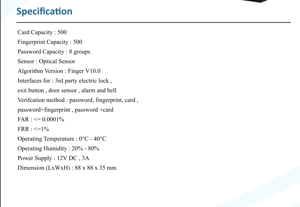 X7 Essl Biometric - Material: Abs